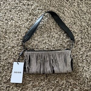 Reiss Black and Silver Fringe Clutch